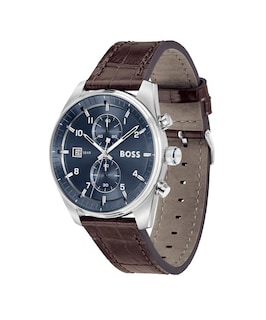 Foto 2 | Foto 2 | Reloj Para Hombre Boss Skytraveller 1514194 Acero Inoxidable Con Correa De Piel Café Y Carátula Azul 44 Mm