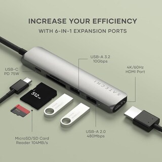 Foto 8 | Foto 8 | Adaptador Usb-c Satechi Gris Espacial 6 En 1 Con Hdmi 4k Para Macbook Pro/air M4-m1 Y Ipad