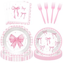 Set De Artículos De Fiesta Jremreo Pink Ribbon Bow Para 25 Personas - Venta Internacional.