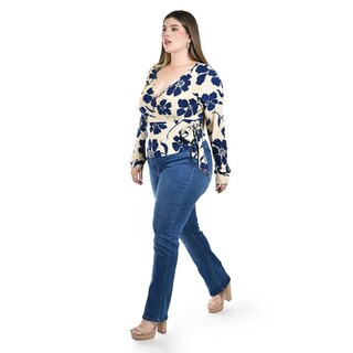 Foto 2 | Foto 2 | Blusa con Escote Cruzado Roman Fashion Azul para Mujer