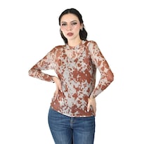 Blusa De Mesh Estampado Vaca Roman Fashion /juvenil 1717 (cafe) Cafe