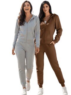 Foto 1 | Foto 1 | Set de 2 Conjuntos Pants y Sudaderas Conj-07 Gris Claro y Café para Mujer