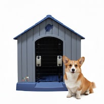Casa para Perro Mediano/Chico Mascoamigo Azúl con Puerta Metálica
