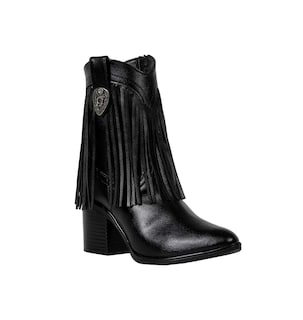 Foto 1 | Foto 1 | Botas Botines Vaqueros Negros Para Mujer Juvenil Con Flecos Y Hebilla Metálica Estilo Western Urbano