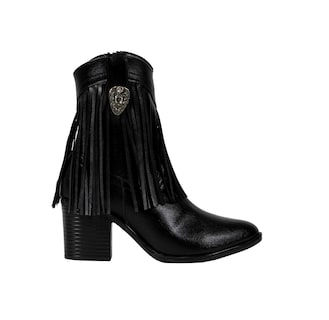 Foto 2 | Foto 2 | Botas Botines Vaqueros Negros Para Mujer Juvenil Con Flecos Y Hebilla Metálica Estilo Western Urbano