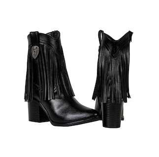 Foto 3 | Foto 3 | Botas Botines Vaqueros Negros Para Mujer Juvenil Con Flecos Y Hebilla Metálica Estilo Western Urbano
