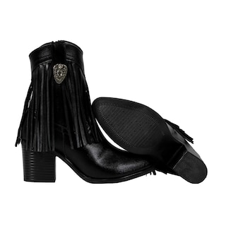 Foto 4 | Foto 4 | Botas Botines Vaqueros Negros Para Mujer Juvenil Con Flecos Y Hebilla Metálica Estilo Western Urbano