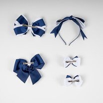 Set De 4 Moños Para Niña Listonella Color Marino Y Blanco Diseños Diferentes