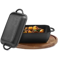 Navaris Olla Hierro Fundido Con Tapa - Olla Holandesa De Hierro Fundido Rectangular - Olla De Hierro