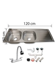 Foto 2 | Foto 2 | Fregadero Tarja De Cocina Tina Doble Con Escurridor 120x50 Cm Acero Inoxidable Con Kit Flexible Escurridor Derecho