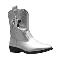 Botas Vaqueras Trendy Plateadas Tacon Bajo Caña Alta para Niña