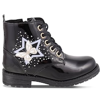 Bota De Moda Para Niña Dominiq Modelo 1432 Charol Negro Con Estampado