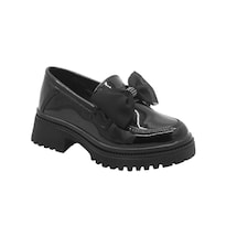 Mocasín Chunky Escolar Juveniles Para Niña Moño Charol Negro Yuyin Negro