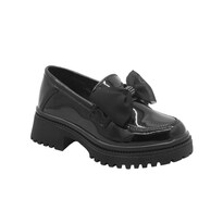 Mocasín Chunky Escolar Juveniles Para Niña Moño Charol Negro Yuyin Negro