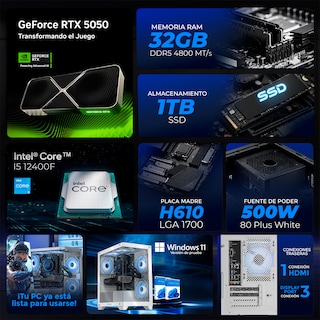 Foto 4 | Foto 4 | Computadora Gamer Xtreme Pc Gaming Rtx 5050 Core I5 12400f 32gb Ddr5 Ssd 1tb Wifi Bt W11 White Gaming Estable En Calidad Media