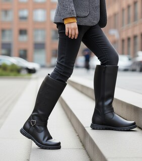 Foto 8 | Foto 8 | Bota Larga De Piel Para Niña Bordado Corazones Con Hebilla Comoda Ligera Antiderrapante Moda