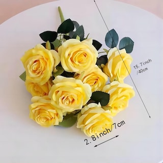 Foto 5 | Foto 5 | Bouquet De Rosas Artificiales Jasion De 10 Cabezas Color Amarillo Seda 40 Cm - Venta Internacional.
