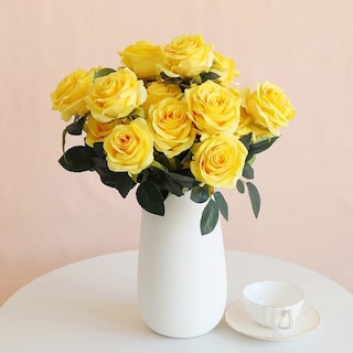 Foto 6 | Foto 6 | Bouquet De Rosas Artificiales Jasion De 10 Cabezas Color Amarillo Seda 40 Cm - Venta Internacional.