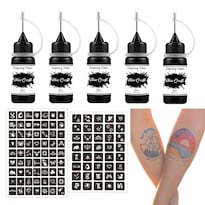 Kit De Tatuajes Temporales Newcraft Tinta Negra 5 Botellas 64 Plantillas - Venta Internacional.