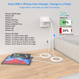 Foto 5 | Foto 5 | Cargador Matsusho Para Iphone 17 20 W Doble Usb C Cable De 2 X 10 Pies - Venta Internacional.