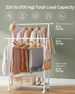 Foto 3 | Foto 3 | Perchero Songmics De Doble Varilla De 98 5 Cm Con Ruedas - Venta Internacional.