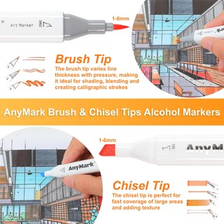 Foto 3 | Foto 3 | Juego De Rotuladores De Alcohol Anymark 81 Colores Brocha Y Cincel De Doble Punta - Venta Internacional.