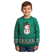 Suéter Navideño NAVIDAL Con Bordado de Muñeco de Nieve Tejido Premium Infantil Unisex