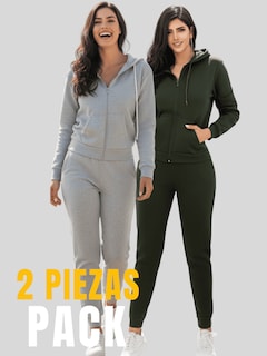 Foto 5 | Foto 5 | Set de 2 Conjuntos de Pants y Sudadera Conj-07 Gris y Verde para Mujer