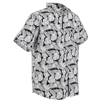 Camisa Michel Blanc Manga Corta Negra Con Hojas Blancas