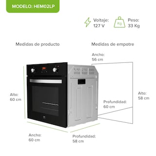 Foto 2 | Foto 2 | Horno Empotrable Mixto Gas LP y Eléctrico 58 L con Pantalla Digital AVERA HEM02LP