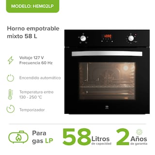 Foto 3 | Foto 3 | Horno Empotrable Mixto Gas LP y Eléctrico 58 L con Pantalla Digital AVERA HEM02LP
