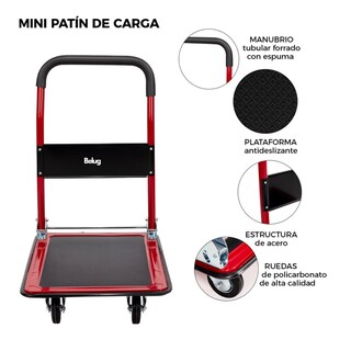 Foto 3 | Foto 3 | Carrito Plegable Belug De Carga Plataforma Diablito Patin De Acero Rojo