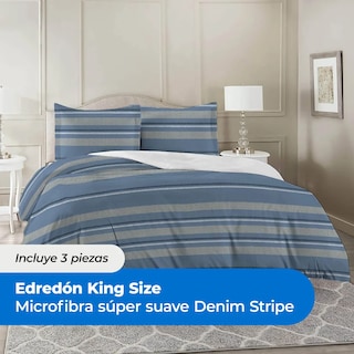 Foto 2 | Foto 2 | Set 3 Piezas Juego De Edredón King Size Microfibra Suave Rayas Denim Stripe Eo Safe Imports Esi-22352 Multicolor