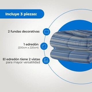 Foto 3 | Foto 3 | Set 3 Piezas Juego De Edredón King Size Microfibra Suave Rayas Denim Stripe Eo Safe Imports Esi-22352 Multicolor