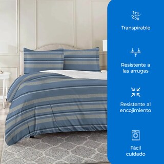 Foto 4 | Foto 4 | Set 3 Piezas Juego De Edredón King Size Microfibra Suave Rayas Denim Stripe Eo Safe Imports Esi-22352 Multicolor