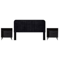 Cabecera King Size Con 2 Burós De 2 Cajones Y 2 Compartimentos Color Negro - Mdf Melamina Y Tapiz