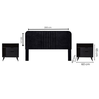 Foto 8 | Foto 8 | Cabecera King Size Con 2 Burós De 2 Cajones Y 2 Compartimentos Color Negro - Mdf Melamina Y Tapiz