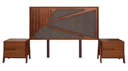 Cabecera Tapizada King Size Con 2 Burós De 2 Cajones Color Nogal Y Gris - Chapa Y Tapizado