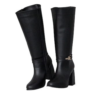 Foto 1 | Foto 1 | Bota Alta De Mujer En Piel Sintética Negra Con Tacón Cuadrado Y Hebilla Decorativa