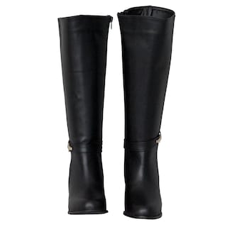 Foto 2 | Foto 2 | Bota Alta De Mujer En Piel Sintética Negra Con Tacón Cuadrado Y Hebilla Decorativa