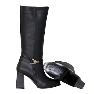 Foto 4 | Foto 4 | Bota Alta De Mujer En Piel Sintética Negra Con Tacón Cuadrado Y Hebilla Decorativa