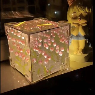 Foto 4 | Foto 4 | Diy Cubo De Rubik Lámpara Noche De Tulipanes 12x12cm Lámpara Tulipán Con Espejo romántica Para Adornos Mesa Para Dormidrio sa