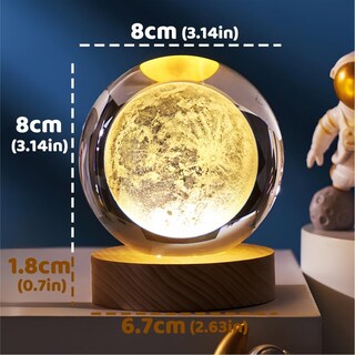Foto 5 | Foto 5 | Baiwolf Lámparas De Esfera De Planetas Lámpara De Proyección De Bola De Vidrio Luz Nocturna De Bola De Cristal 3d De 80 Mm Con