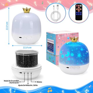 Foto 6 | Foto 6 | Slowton Lámpara De Proyector De Estrellas 21 Temas Y 20 Músicas Luz Nocturna Proyector De Galaxias 360° Rotación Usb Recargab