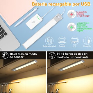 Foto 6 | Foto 6 | Sunsign Luz Nocturna Con Sensor De Movimiento 30cm Luz Led Con Control Remoto 56 Led Lampara Recargable Con 3 Colores Y Lumino