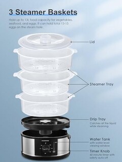 Foto 6 | Foto 6 | Cozeemax - Vapor Eléctrico De 3 Niveles Para Cocinar Vaporizador De Verduras De 13.7 Cuartos De Galón Para Cocinar Simultáneame