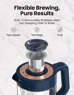 Foto 3 | Foto 3 | Vianté Tetera Eléctrica De Vidrio Con Infusor Removible Y Control De Temperatura. Hervidor Eléctrico. Apagado Automático Y Prote