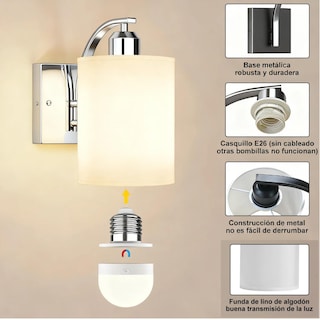 Foto 4 | Foto 4 | Kuaeay Juego De 2 Lámparas De Pared Inalámbricas Con Foco Recargables Luces Led Y Rgb Con Control Remoto Apliques De Pared De