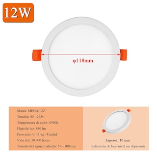 Foto 2 | Foto 2 | Megaluz S09w12ib Lampara De Techo Led 12w Lampara Led Ajustable Bote Plafón Paquete 10 118mm 6500k