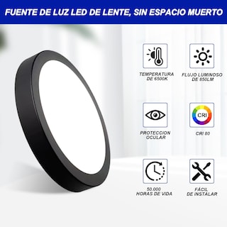 Foto 2 | Foto 2 | Megaluz Paquete 6 Lampara Techo Led 12w Negro Luz Fria 118mm Redondo Luminaria Plafón Techo 3000k/4000k/6400k